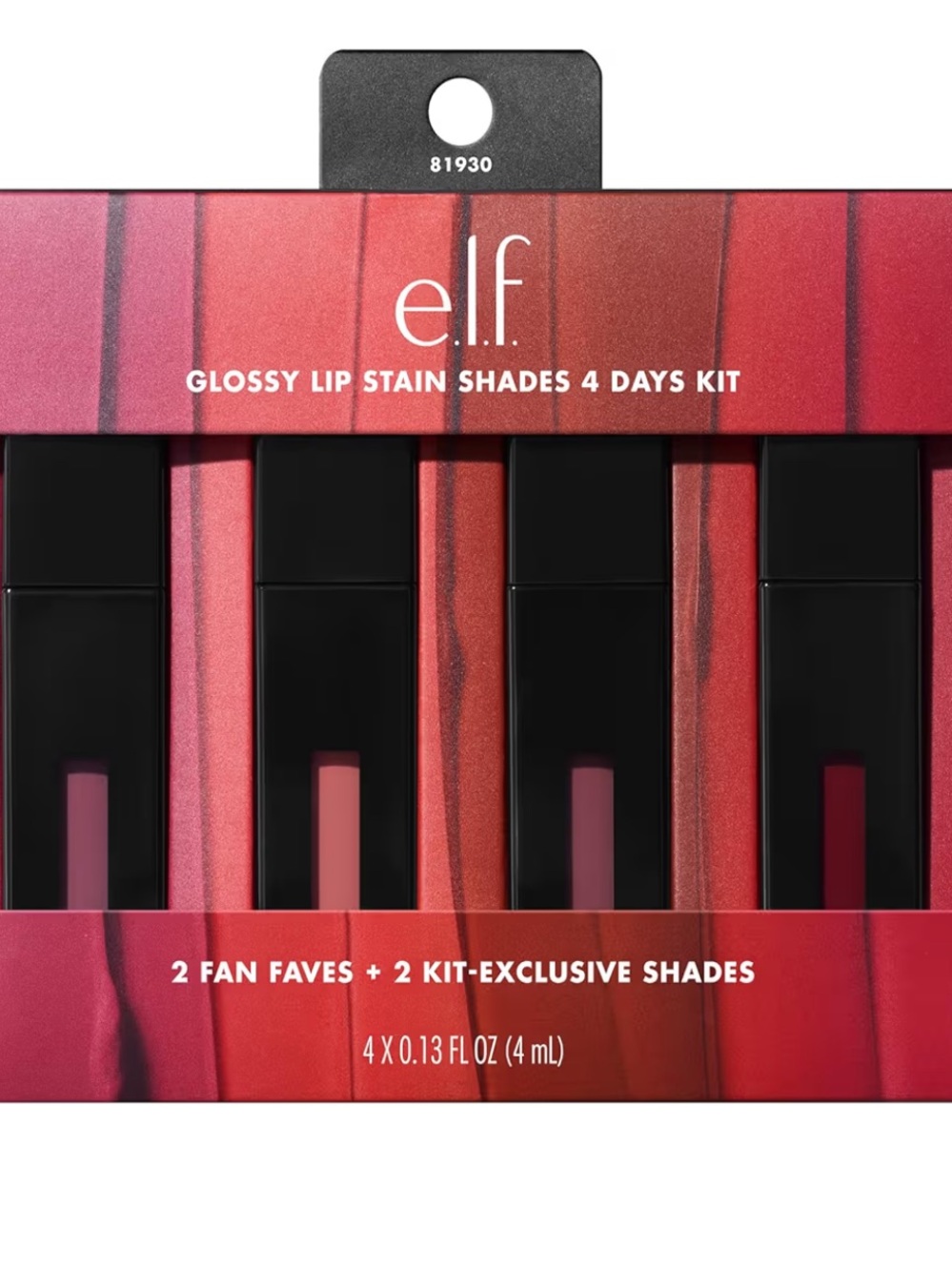 e.l.f. Glossy Lip Stain 4‑Day Kit - Pink & Red Shades